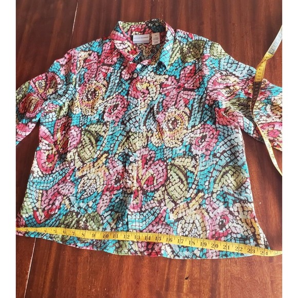 Alfred Dunner Plus Mosaic Butterfly Semi Sheer 3/4 Sleeve Button Down Top 14P - Picture 4 of 8